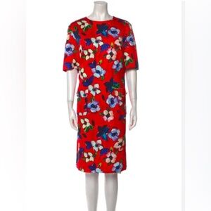 ESCADA, size 40, red floral shift dress with front patch pockets